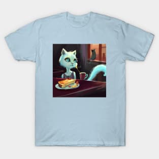 Blue Cat Considers Eating a Mouse Instead of her Quiche T-Shirt